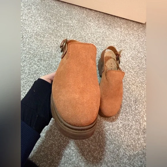 Suede Platform Clog Sandals Chunky Heel | Brown | Size 9 - Picture 3 of 6